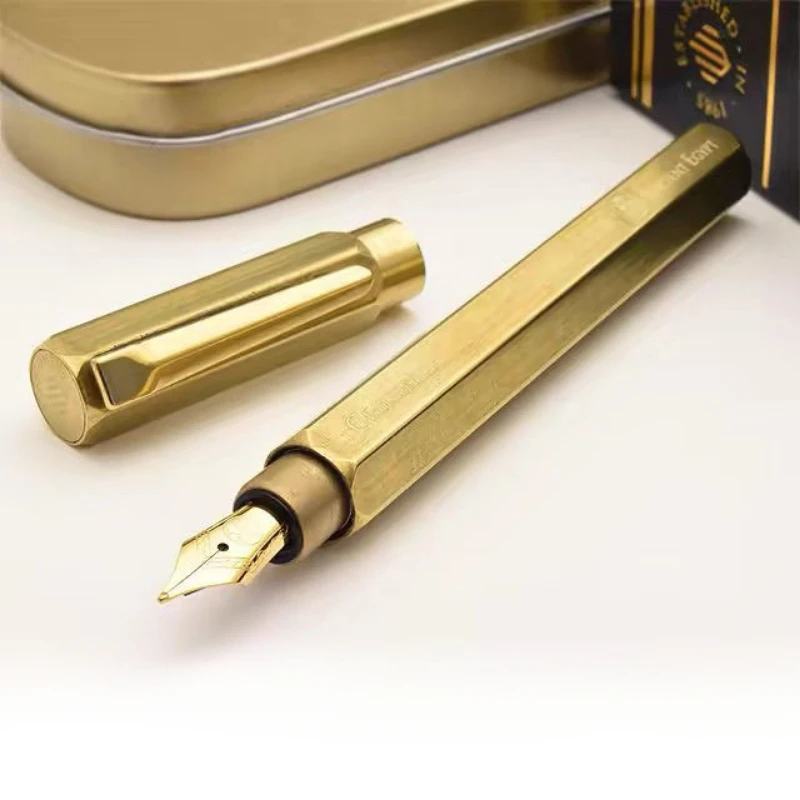 New Iwi Vintage Handmade Brass Fountain Pen F 0.5mm Nib Germany Bock Gold Plated Nib Egypt Calligraphy Practice Office Ink Pens