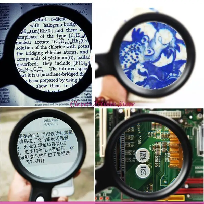E06B 10x قراءة كبيرة القراءة مكبرة 12 LED مكبّر مضاء مضيئة لفحص عملات ختم استكشاف المجوهرات