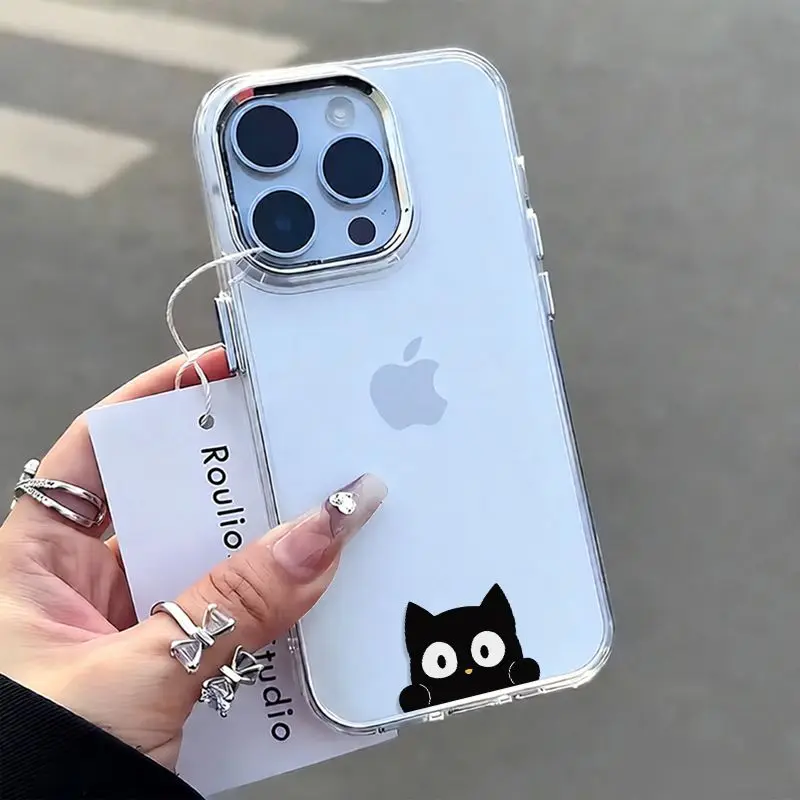 Transparent Phone Case For Samsung Galaxy S24 S25 Plus S23 S26 Ultra A57 A56 A55 A37 A17 A26 A36 Silicone Korean Black Cat Cover