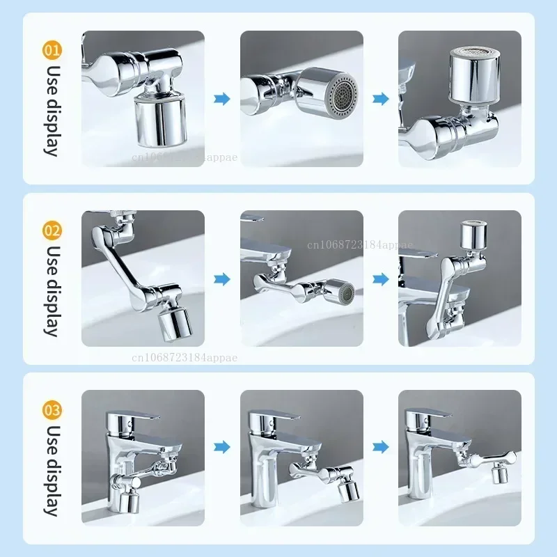 Multifunción 1080 °   Cabezal rociador de grifo de rotación, adaptador de 22/24mm, extensor de grifo, aireador, boquilla de burbujeador contra salpicaduras, herramientas para grifo de cocina