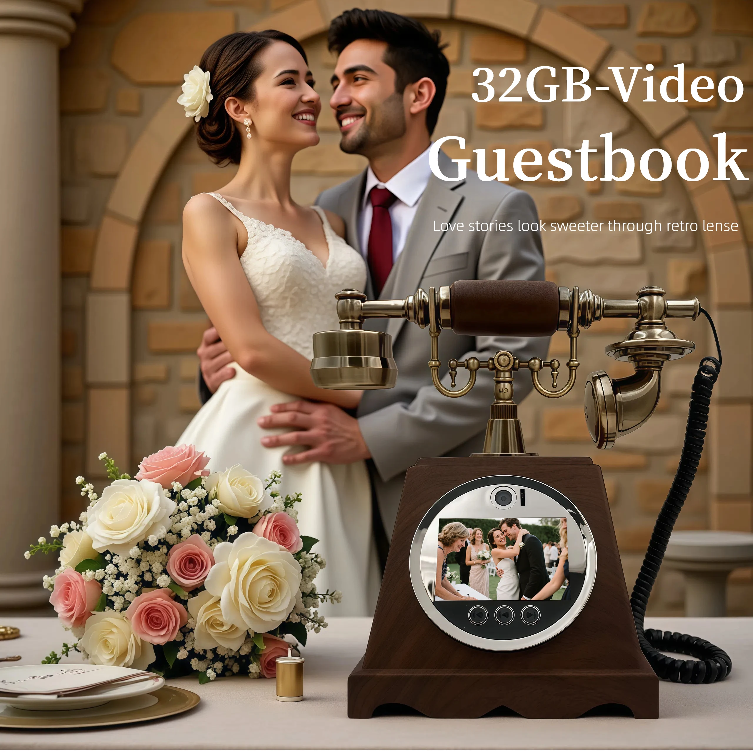 Audio Vintage Video Guestbook Telephone Recordable Save Wedding Party Wishes Voicemail 32GB Vintage Audible Memory Keepsake Gift