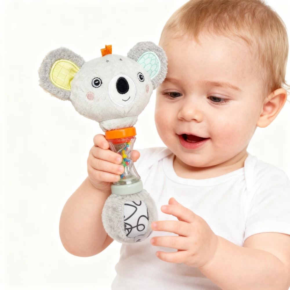 Juguete Sonajero de Peluche Suave de Zorro y Koala para Bebés, Sonajero de Mano para Tiempo Boca Abajo, Juguete de Aprendizaje Temprano para Habilidades Motoras Infantiles