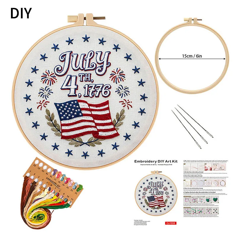 

Handmade Embroidery DIY Kit 4th of July Independence Day Fabric Craft Supplies for Adults Red White and Blue Needlework Set