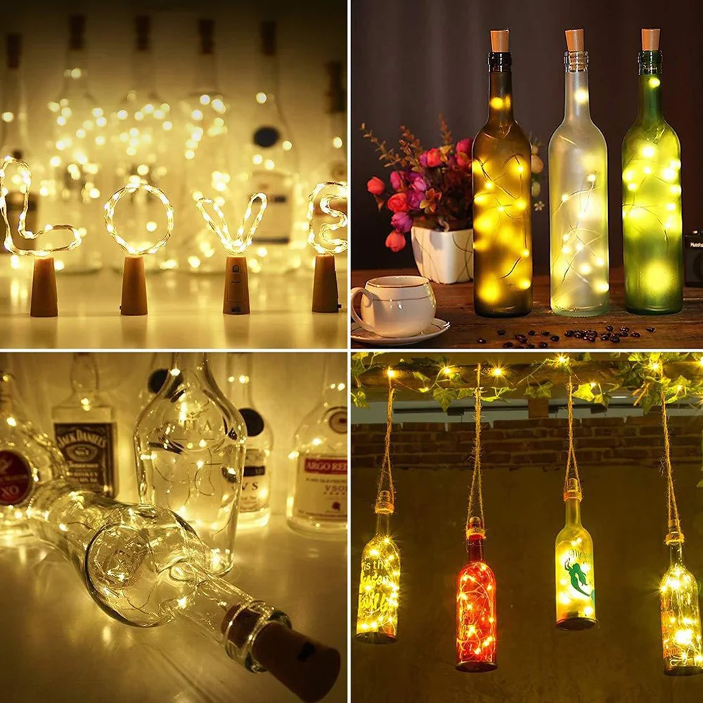 Led fio de cobre luzes garrafa vinho à prova dwaterproof água led luzes da corda luzes fadas diy guirlanda natal festa casamento barra decoração