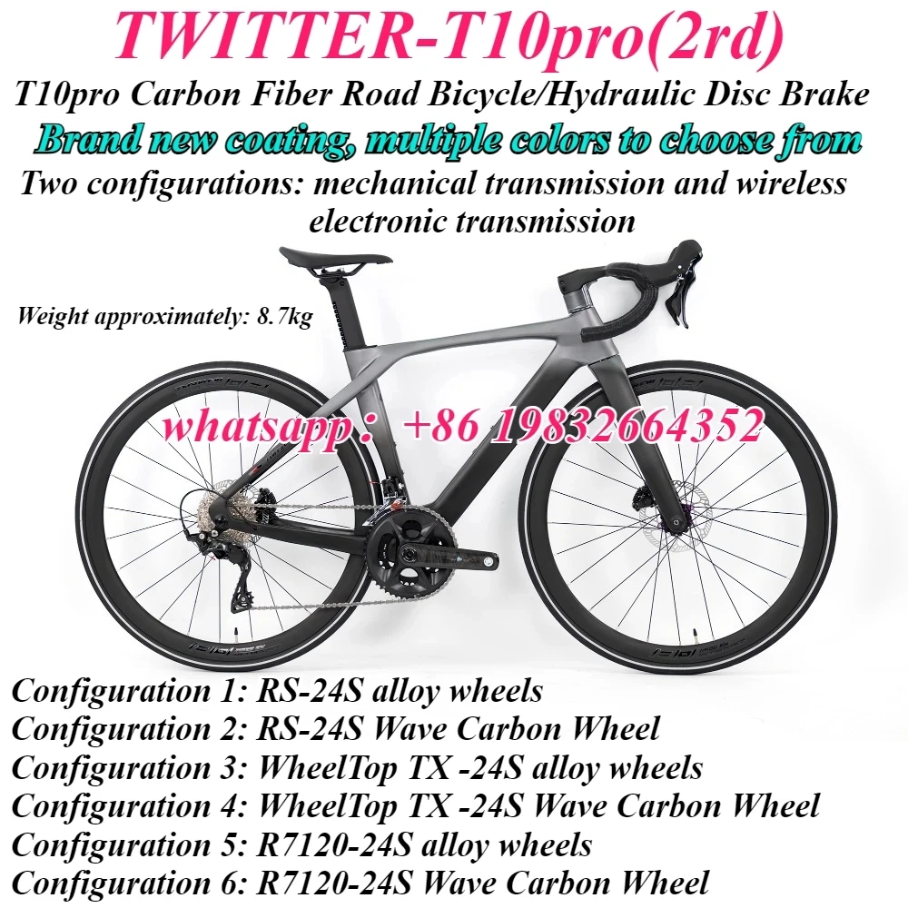 

2025 TWITTER T10 Professional Full Carbon Road Bike with RS 24s Shifters SHlMAN 105 FD and RD 50mm Adult Carbon Wheel Road Bike