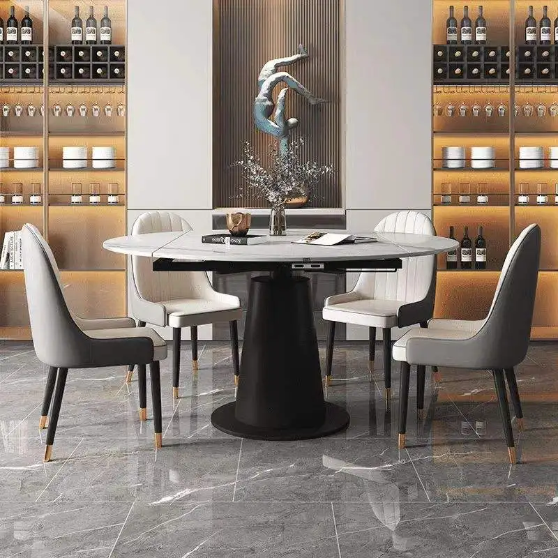 #Cheap Factory Price Modern Stone Round Dining Table Waterproof Expandable Assembled for Apartment Villa Hotel Dining Room