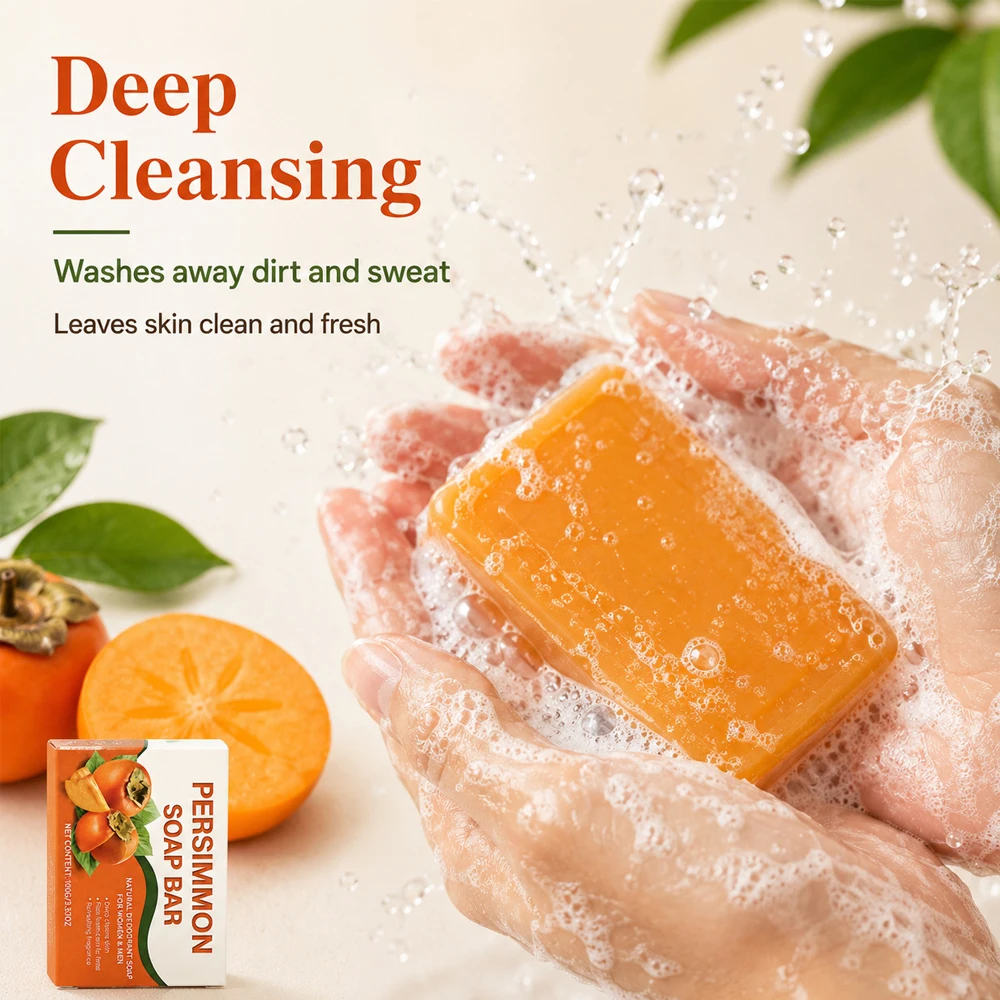 Deodorizing Persimmon Soap, Rich in Persimmons and Shea Fruit Ingredients, Deeply Cleanses the Face and Body