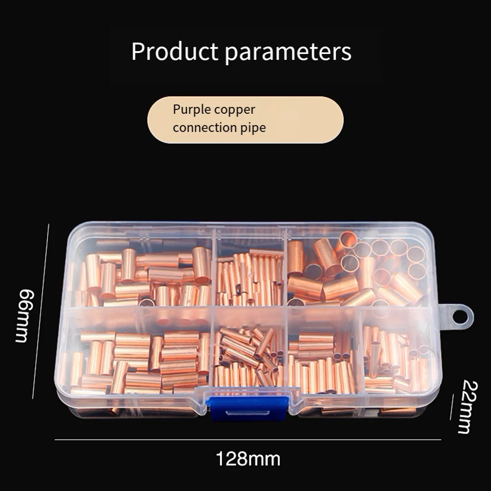 250PCS Copper Wire Ferrules Kit, 7 Sizes Non-Insulated Crimp Connectors, Red Electrical Butt Terminals For Automotive Marine