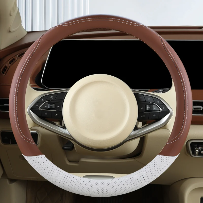 New Car Steering Wheel Cover, Simple and Thin, Suitable for All Seasons, Made of Pu Leather, Non-Slip, Wear-Resistant, Sweat-Absorbent Protective Cover