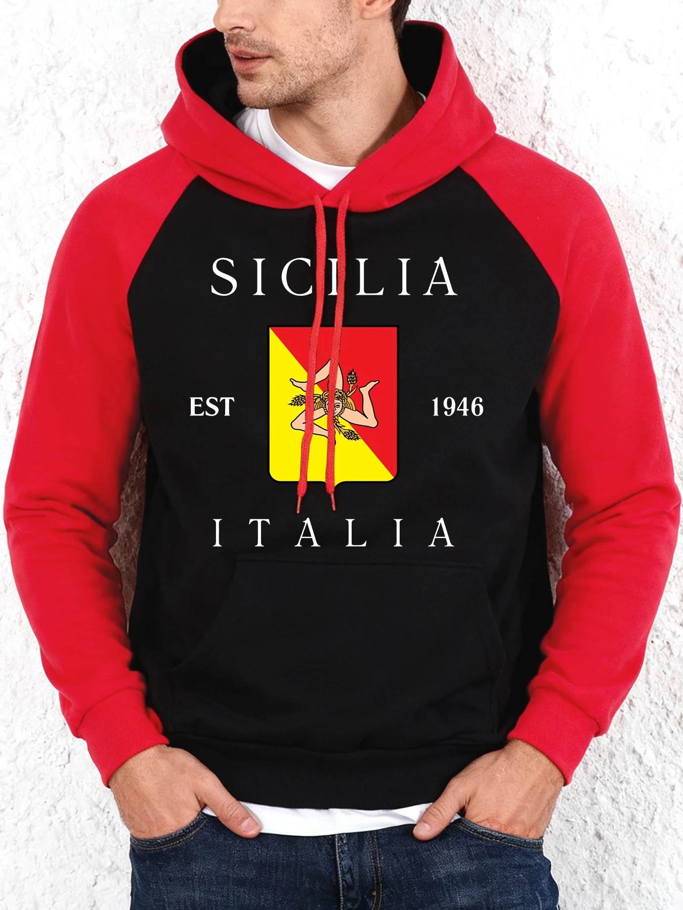 صقلية إيطاليا Est 1946 طباعة الخريف الرجال راجلان هودي جيب الموضة Y2K هوديس الهيب هوب فضفاض البلوز ملابس الصوف غير رسمية