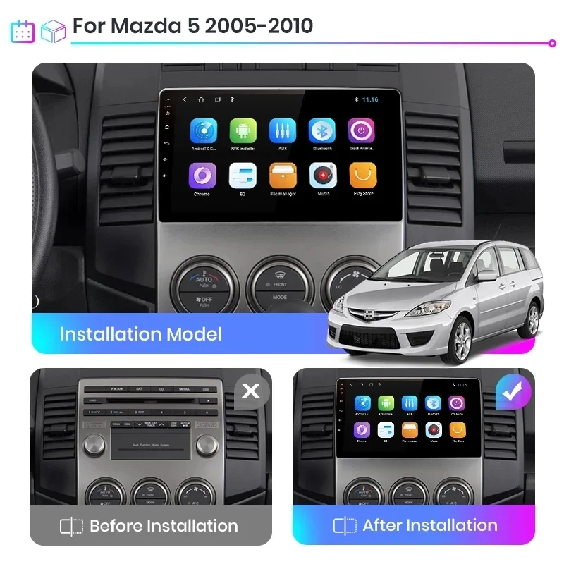 For Mazda 5 Mazda5 2005 - 2010 Car Radio Multimedia Video Player Navigation GPS WIFI No 2 din 2din DVD Android 11 9 Inch