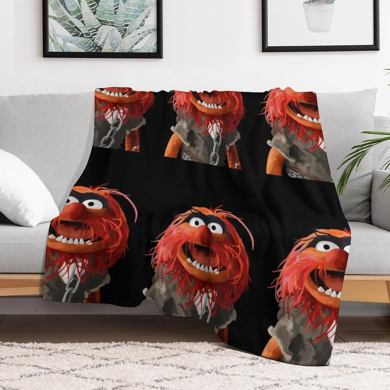 Animal muppet portrait painting (version 2/2 - no background) Throw Blanket warm winter Furry Blankets