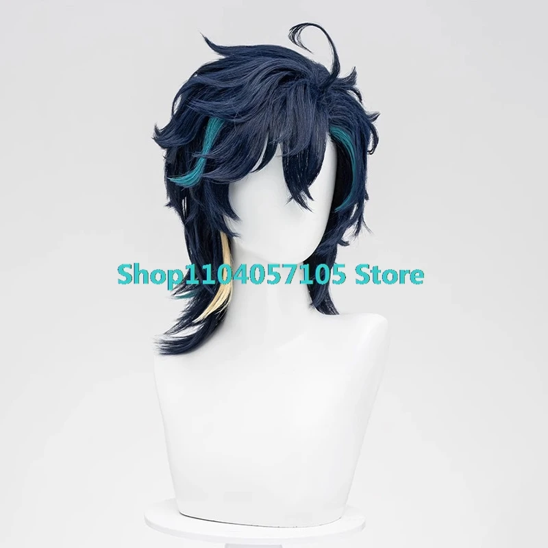 Genshin Impact Game Kinich Perruque pour Homme, Cheveux Courts, Bonnet Gratuit, Halloween, 45cm, En Stock