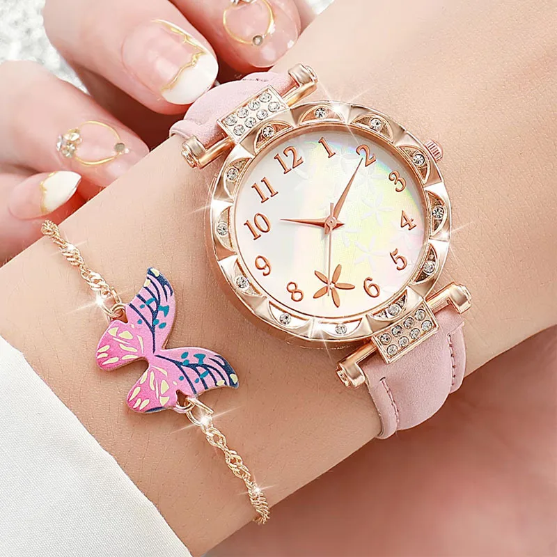 5 pezzi moda farfalla orologi da donna cinturino in pelle orologio al quarzo da donna set di gioielli Relogio Feminino Reloj Mujer (senza scatola)