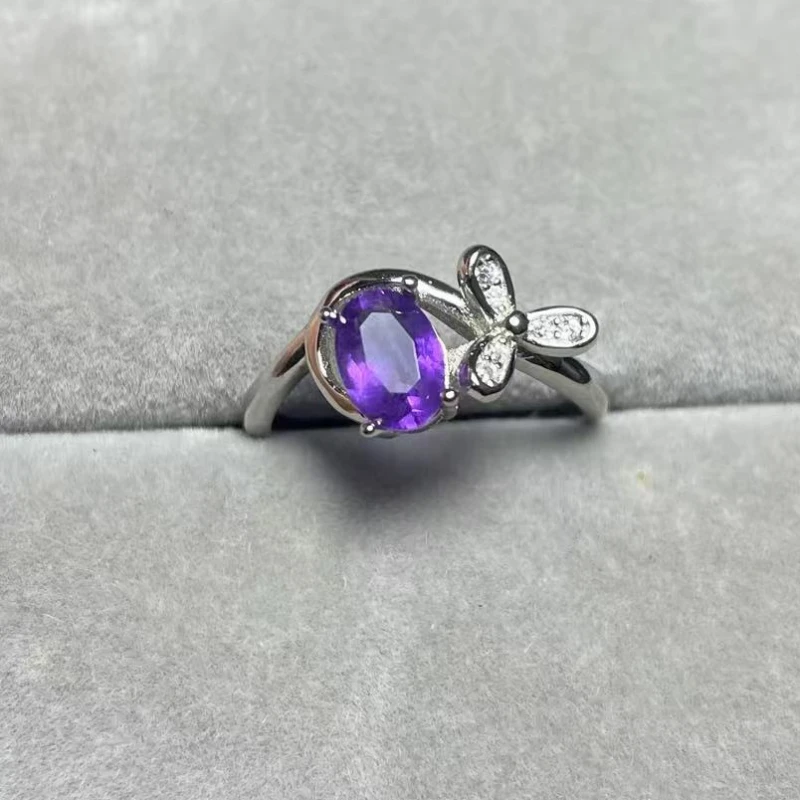 

1ring 925 sterling silver natural amethyst quartz adjustable ring for women ring for gift