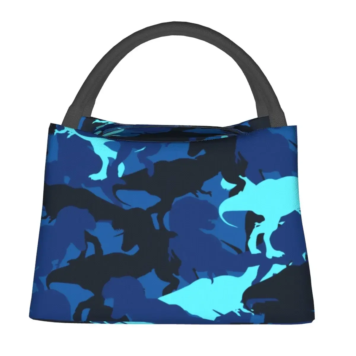 Blue Dinosaur Camouflage Lunch Bag Abstract Animal Portable Lunch Box Designer Cooler Bag Casual Waterproof Tote Food Bags