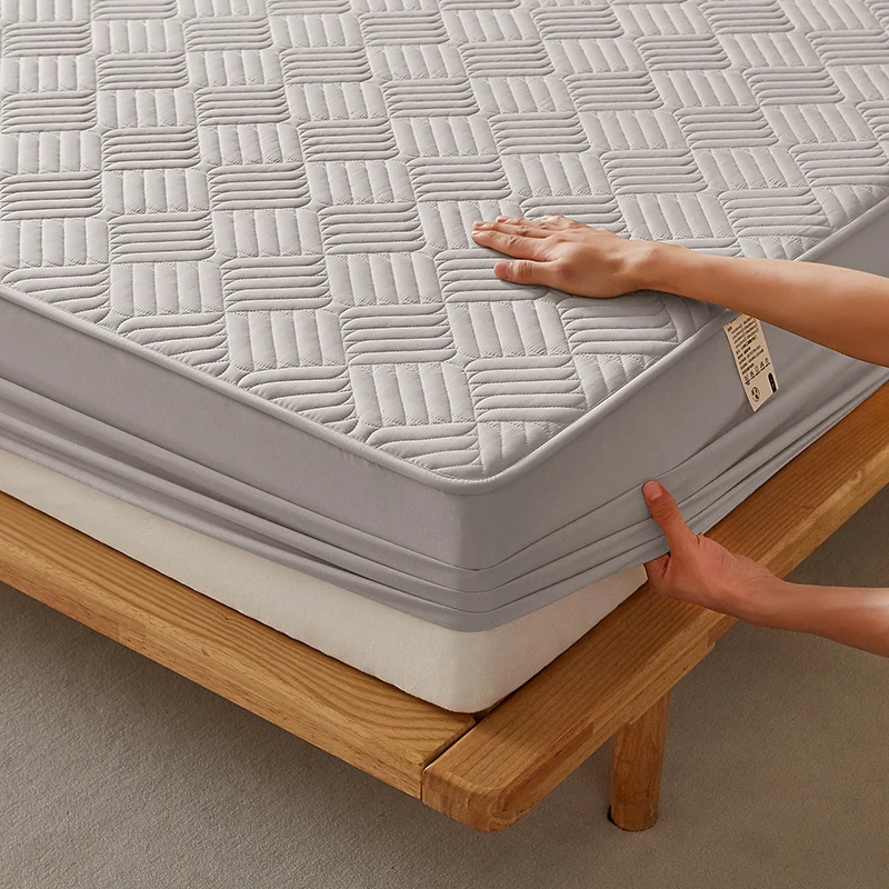 Quilted Mattress Cover Fitted Sheet, Anti-Mite Antibacterial Breathable Soft Mattress Protector, Non-Slip Deep Pocket Silent