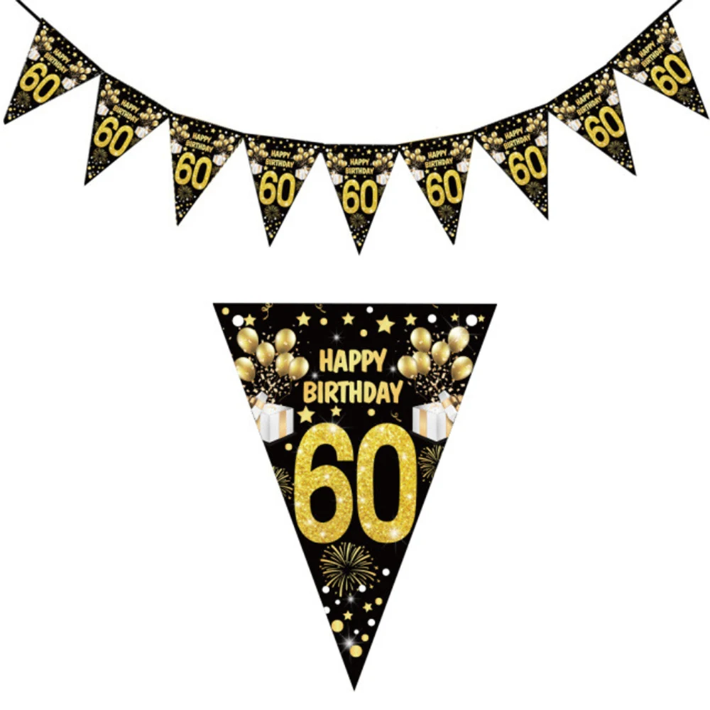 60th Birthday Swirls Streamers Hanging Swirls Happy Birthday Banner Black Gold 60 Years Old Birthday Party Decorations Supplies