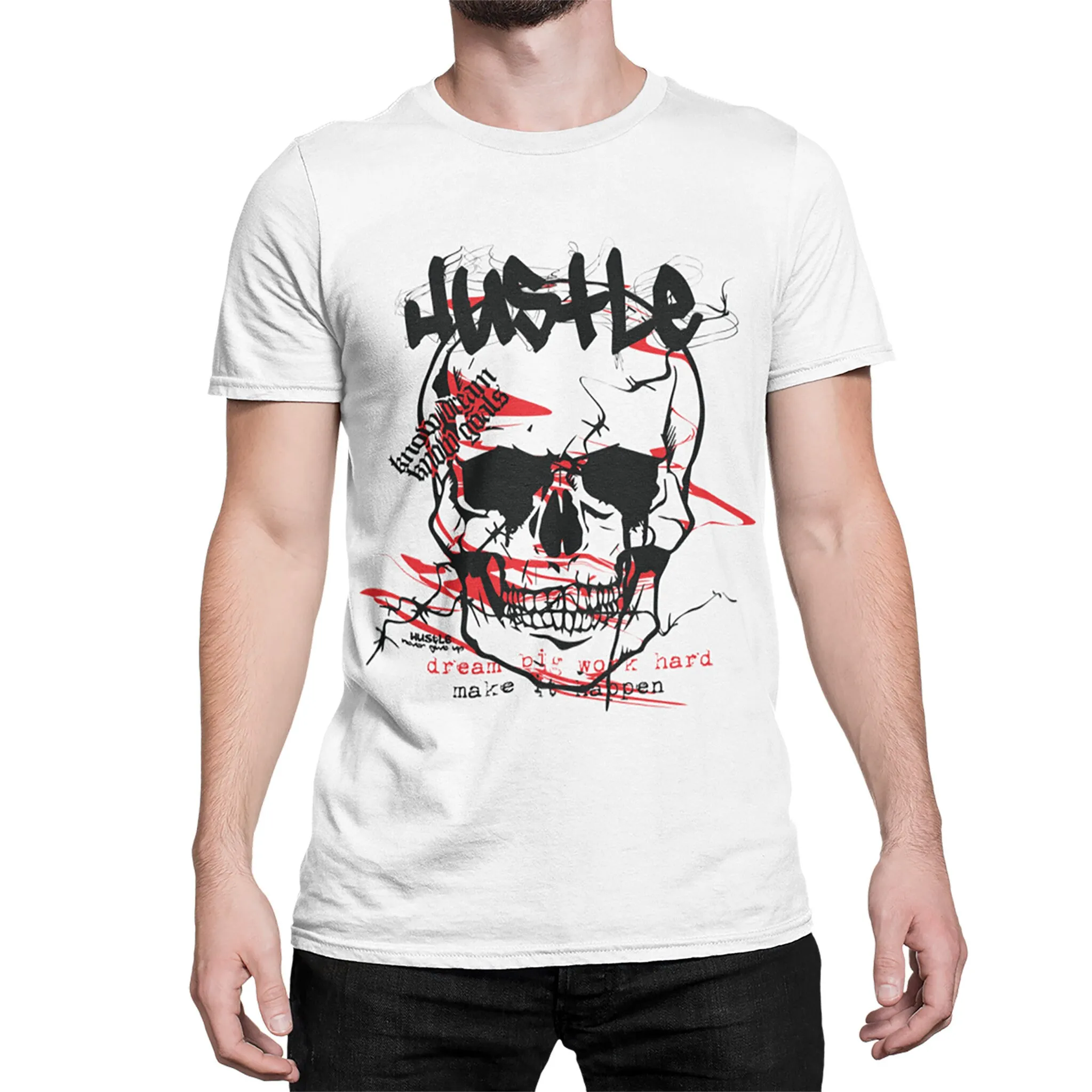 

Футболка Hustle Skull, мужской топ с круглым вырезом в стиле хип-хоп для винтажного хлопка, стандартный крой, размер XXXXXL