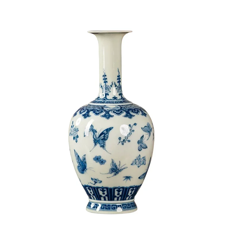 Zhongjiayao vintage ceramic vase Jingdezhen blue and white porcelain firewood kiln butterfly pattern porcelain bottle dining