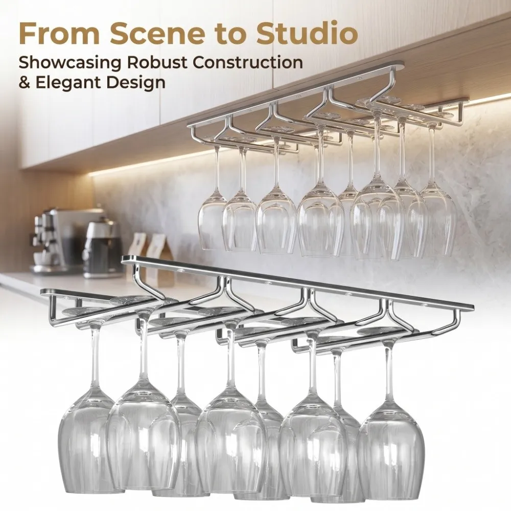 304 Stainless Steel Wine Glass Rack Inverted Hanging Premium Goblet Cabinet Rustproof High-End Wine Glass Hanger Kitchen