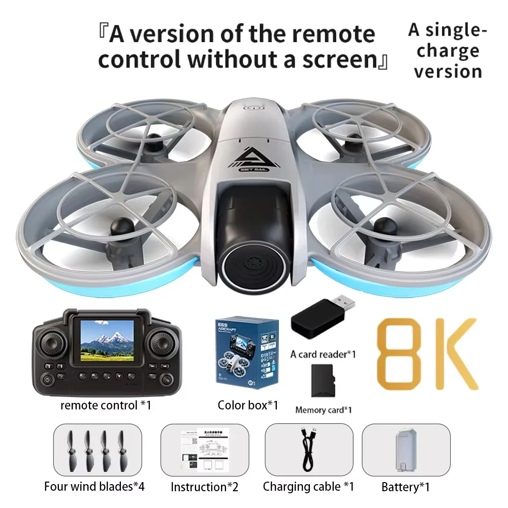 Lenovo E69 Drone HD Dual 8K Camera Optische Flow Vliegtuig Schermbediening Luchtfotografie Borstelloze Camera Afstandsbediening Vliegtuig