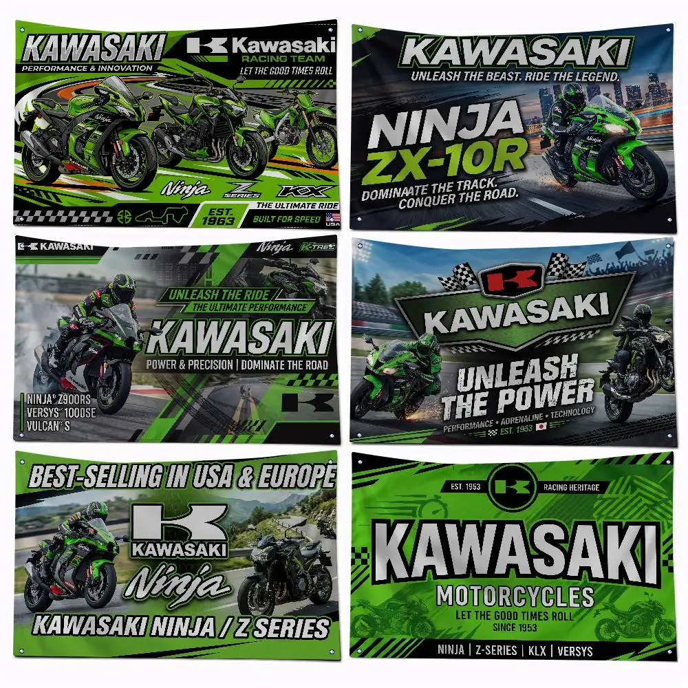 

FOR KAWASAKI RACING Flag 120g Polyester Sublimation Print Durable Hanging Banner Home Decor Gift