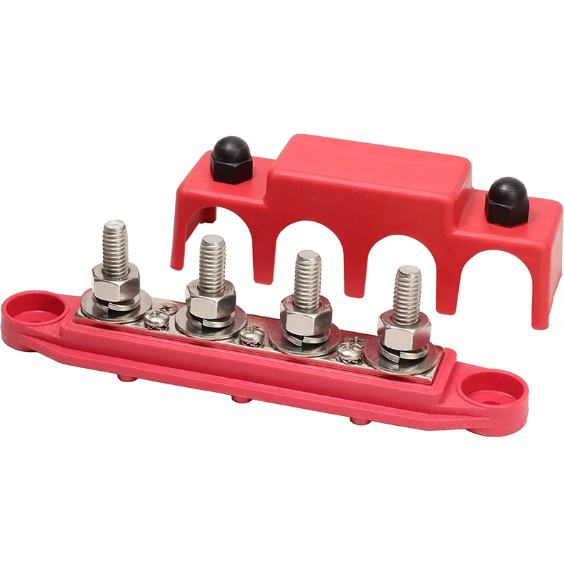 

M10 Power Distribution Block 3/8" 4 Stud Bus Bar Terminal Block with Cover for Caravan Truck Boat Car Camper RV