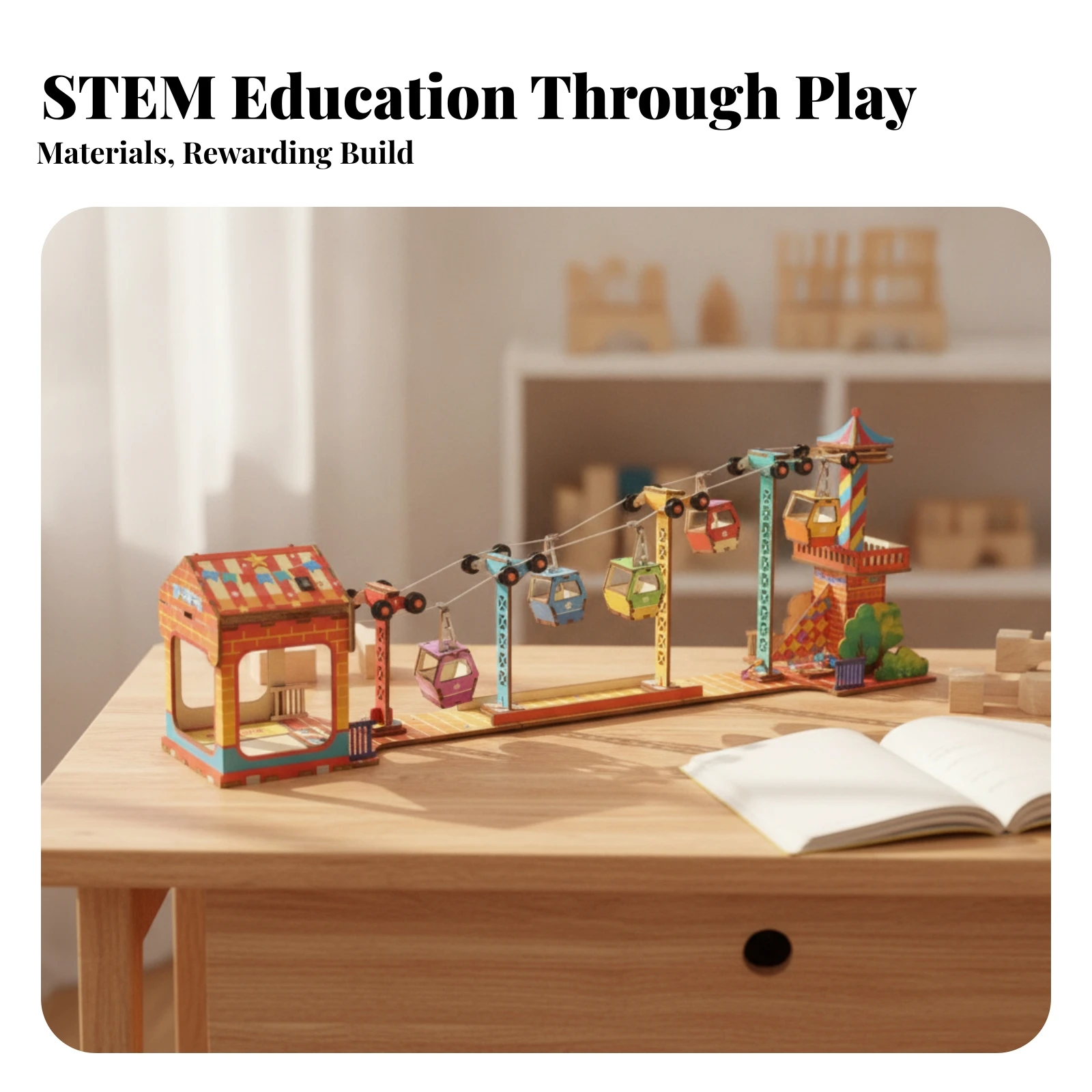 DIY Cable Car Sturdy Cable Car Model Wooden Model Kit Safe Compact for Children, Classroom, Science Fair
