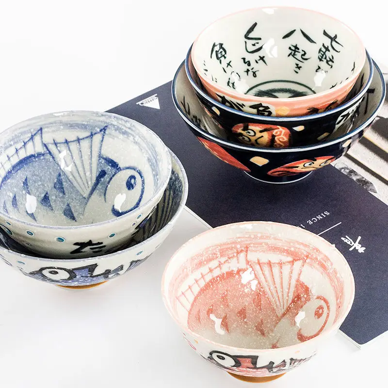 Japońska miska na ryż Lucky Cat, ceramiczne miski dla zwierząt, miska na zupę z królikiem z kreskówek, japońska miska na sałatkę 4,5/5/5,5 cala