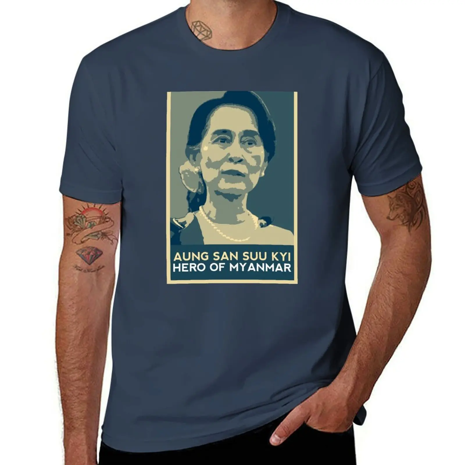 

AUNG SAN SUU KYI - HERO OF MYANMAR T-Shirt man t shirt summer t shirts for man graphic tees t shirts for man pack cotton T-Shirt