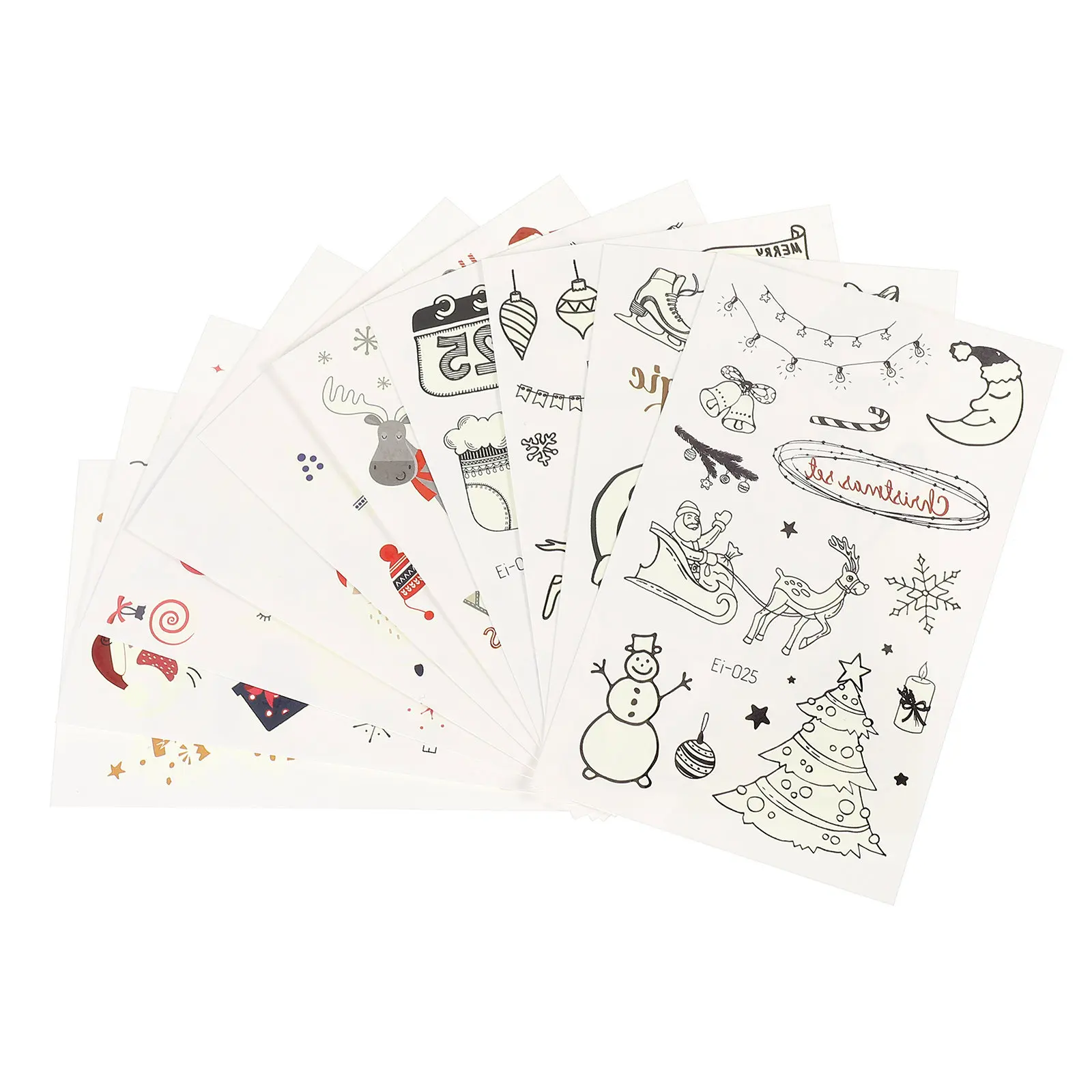 

10 Sheets Christmas Stickers Kids Party Supplies Tattoos Decals Face Luminous Cartoon