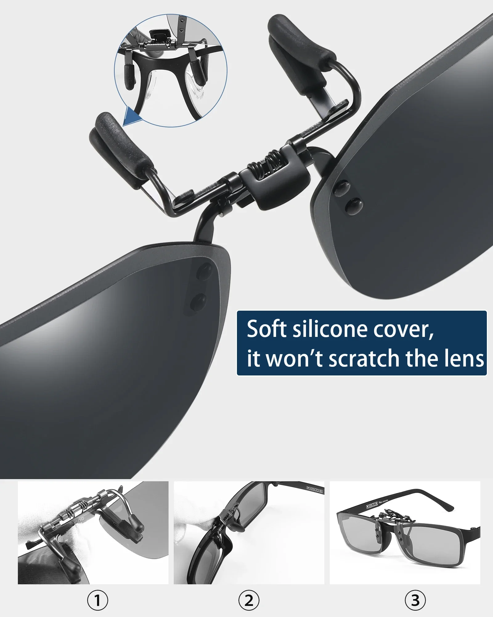 Veithdia polarisiertes Angeln im Freien Clip-On Flip-Up-Clip randlose Sonnenbrille für verschreibung pflicht ige Brille-Tac-Linse mit UV400 B11 – Detail 23