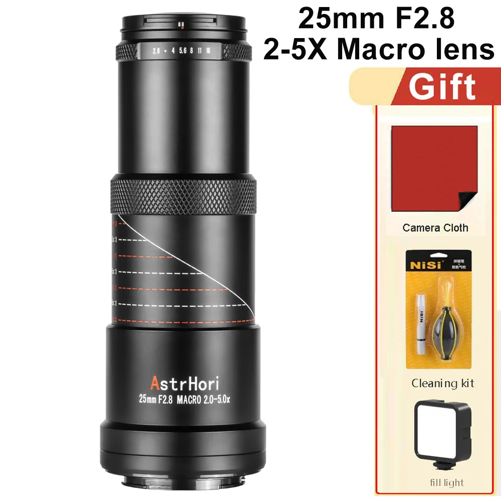 

AstrHori 25mm f2.8 2-5X Ultra Macro Lens Full Frame HD Image Quality for Insect Flowers for Fuji Sony Canon Nikon Panasonic