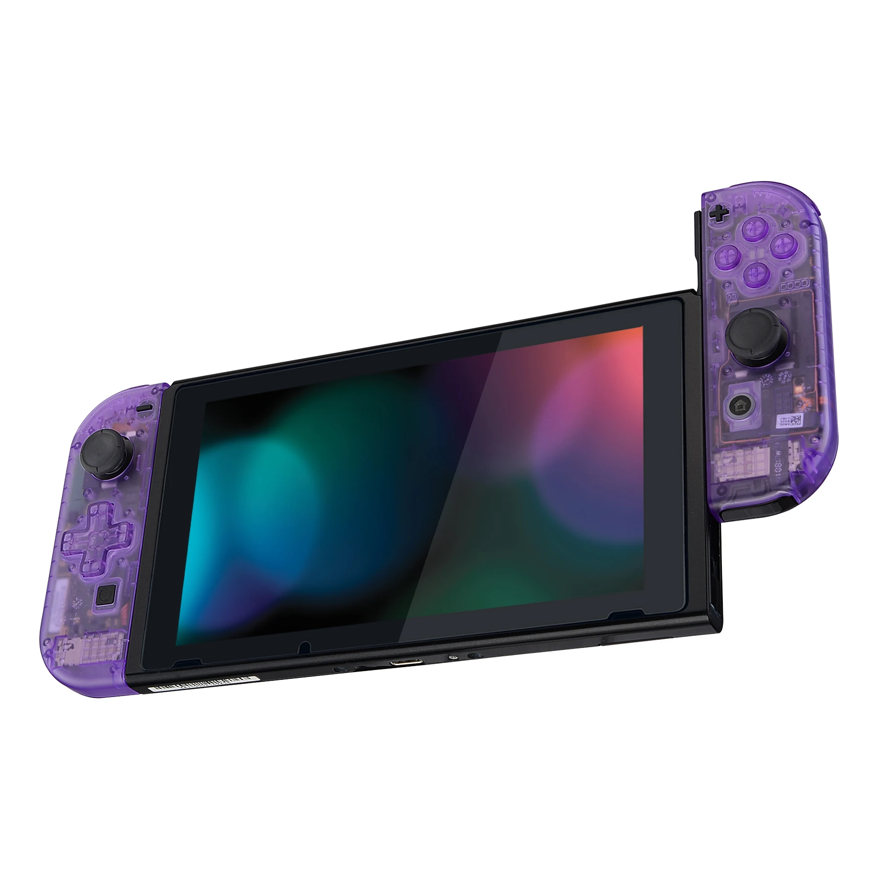 EXtremeRate Clear Atomic Purple Contrmatérielle Housing, Version D-Pad, Full Set Buttons, Fit for Nintend Switch, PomerCon, OLED PomerCon