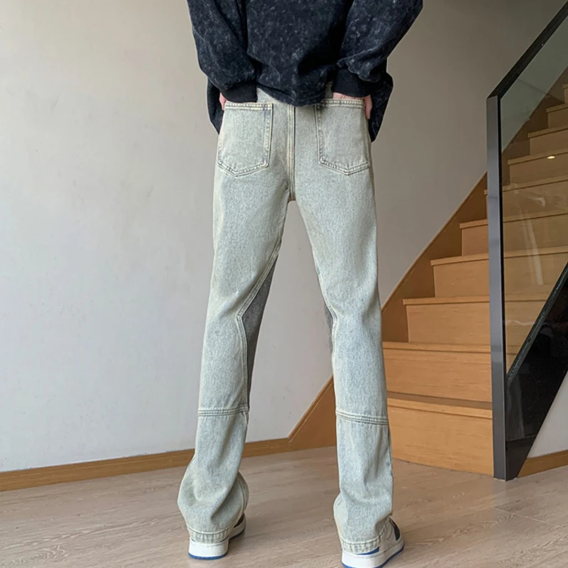 Mens Jeans Stylish Fashion Streetwear Spring Autumn Patchwork Panelled Daily Straight American Style Unisex Trousers Retro Chic