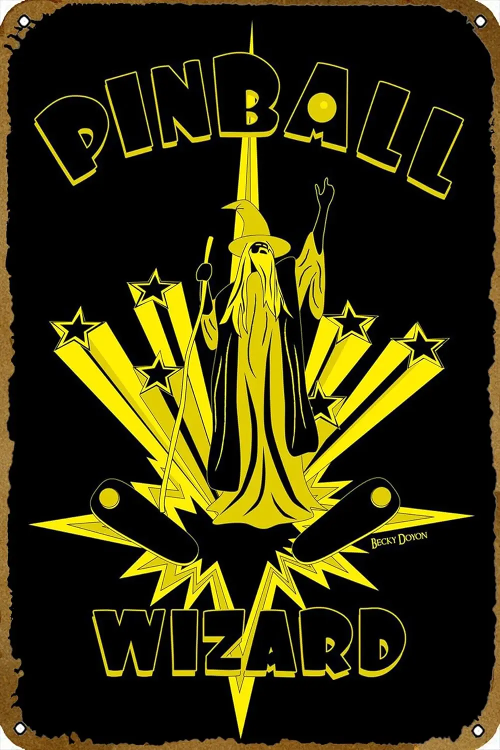 Pinball Wizard Tin Sign, 8x12 inches, Metal Wall Art Plaque, Video Game Decorative Signage sign