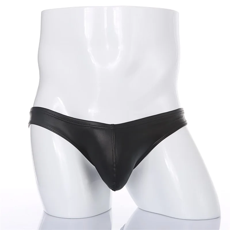 Sportliche Unterhosen aus Kunstleder, Sportunterwäsche, niedriger Bund, für Fitnessstudio und Bodybuilding, PU-Unterhosen mit U-förmigem Beutel, Trainingsunterwäsche – Detail 1