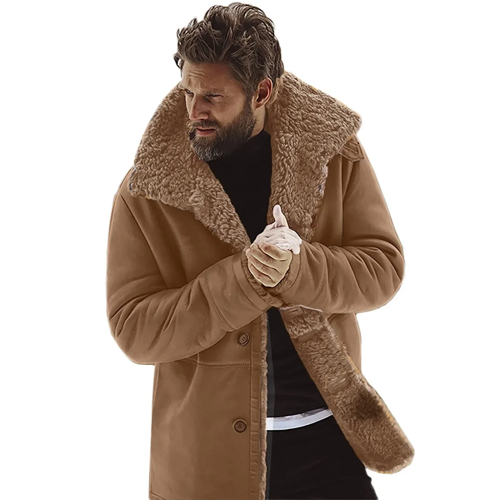 Men's Winter Coat Sheepskin Jacket Warm Wool Lined Mountain Faux Lamb Jackets Coat Loose Fashion High Quality Coat Dropshipping