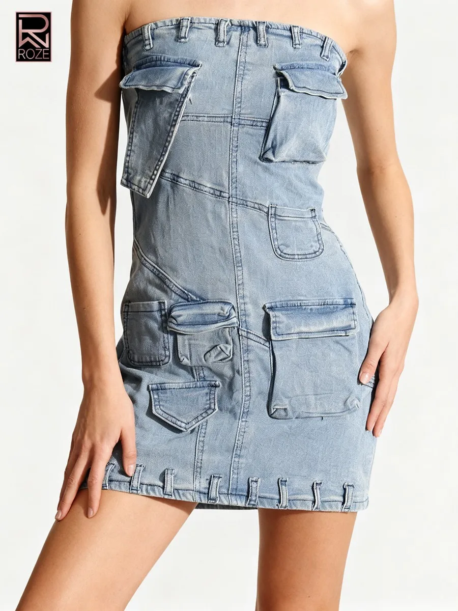 Sukienki damskie wyszczuplające z kieszeniami, asymetryczne, bez ramiączek, bez rękawów, tunika, sukienka kowbojska, odzież damska