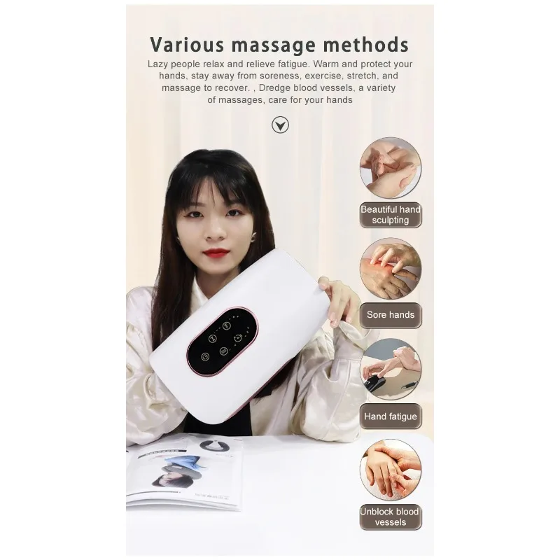 Rechargeable Portable Hand Massager with Heat Function Wireless Air Compression Hot Compress for Finger Numbness