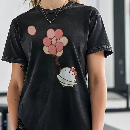 

Cute Chick Balloon Element Summer 2025 Tee Y2k Women's T-Shirt Cute Hand-Painted Korean Graphic Style Oversized Comfort Top with