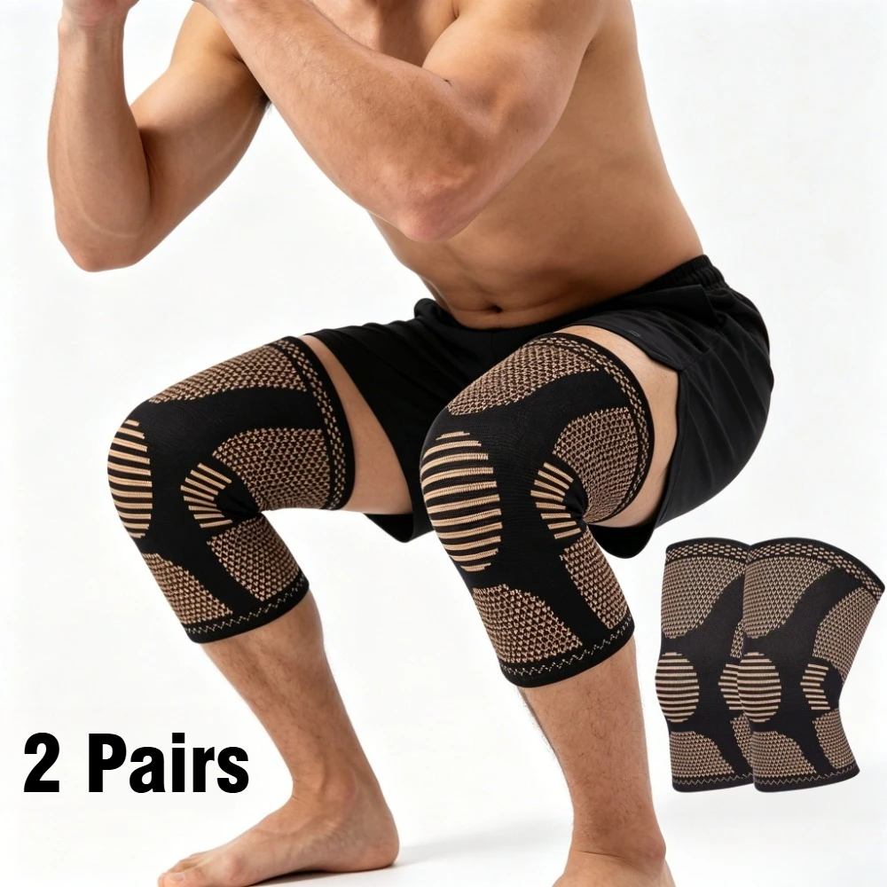 2 Pairs Knee Braces for Men Women, Compression Knee Sleeves, Elastic Knee Support Pads for Basketball Cycling Running Workout Sports