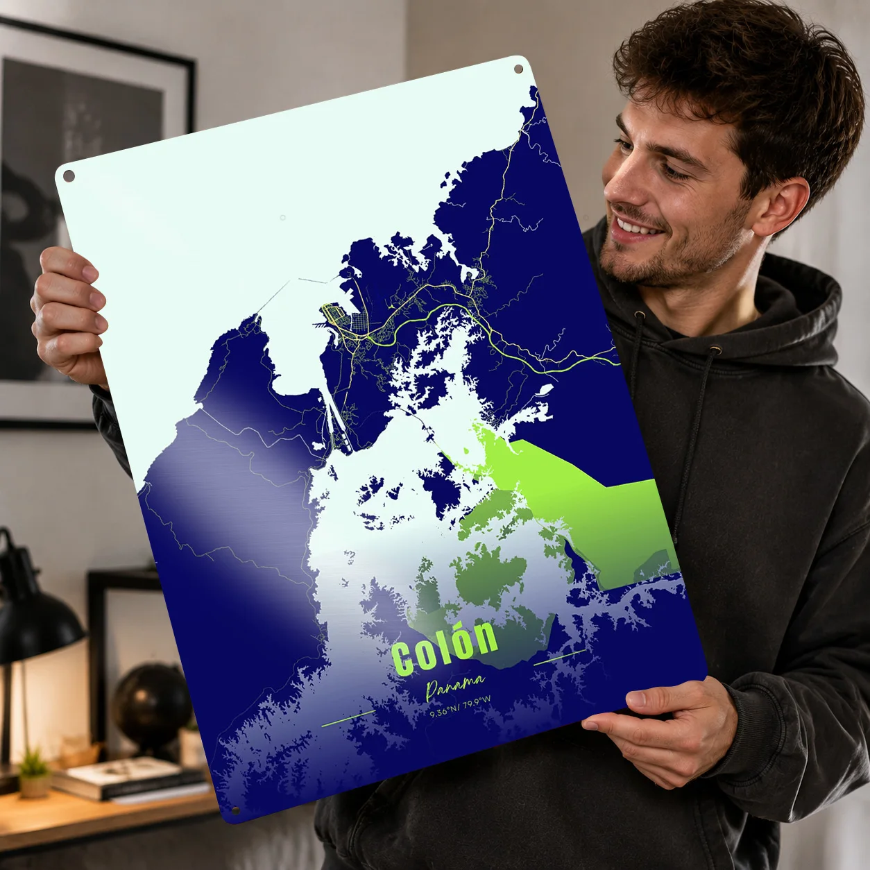 Colón Vintage Decorations Panama Map Art Poster Retro 3D Printed Metal Signs Customized Wall Hanging Gift for Decoration Home