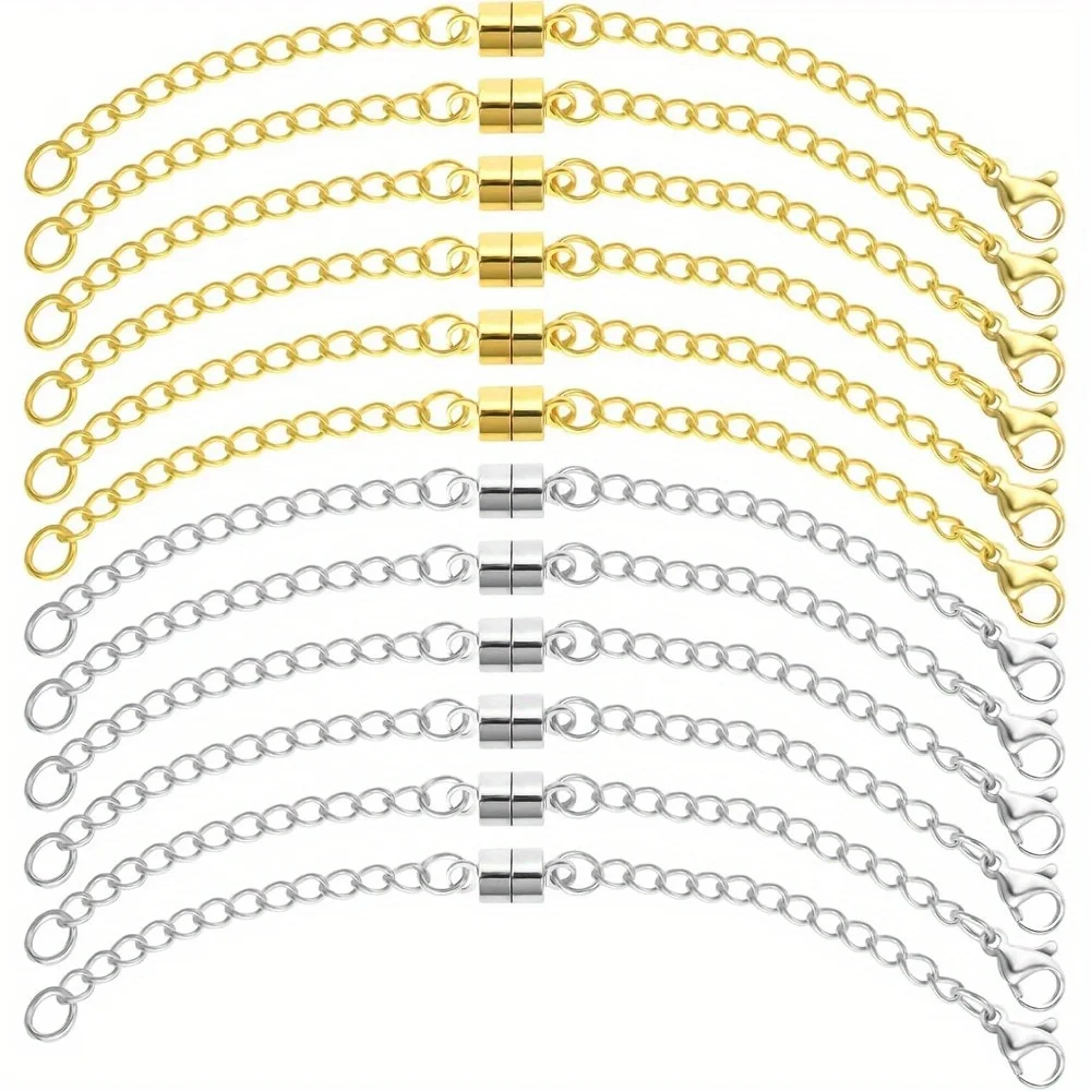 

Silvery and Golden Adjustable Magnetic Necklace Clasp - Necklace Extender with Lobster Clasp - Sturdy Chain Extenders