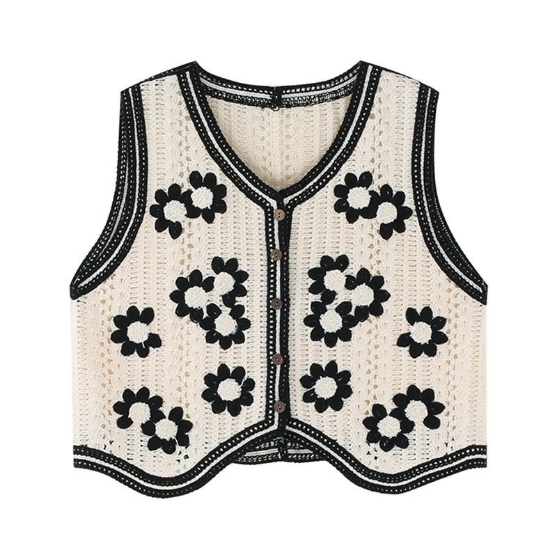 

Дейзи, вязаный крючком жилет, женская ажурная куртка без рукавов с цветочной вышивкой, вязаный кардиган на пуговицах, топ, летний наряд для отдыха в стиле бохо