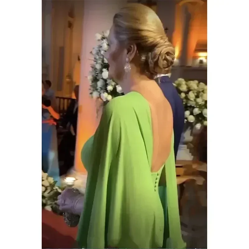 Maßgeschneiderte elegante grüne Chiffon-Kleider für die Brautmutter, Abendparty-Kleider, rückenfrei, für Hochzeitsgäste, formelles Ocn-Abschlussballkleid