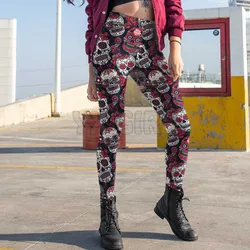 You Will Dead Day Floral Sugar Skull 3D Leggings estampados Sexy elásticos para mujer Leggings ajustados góticos para Yoga