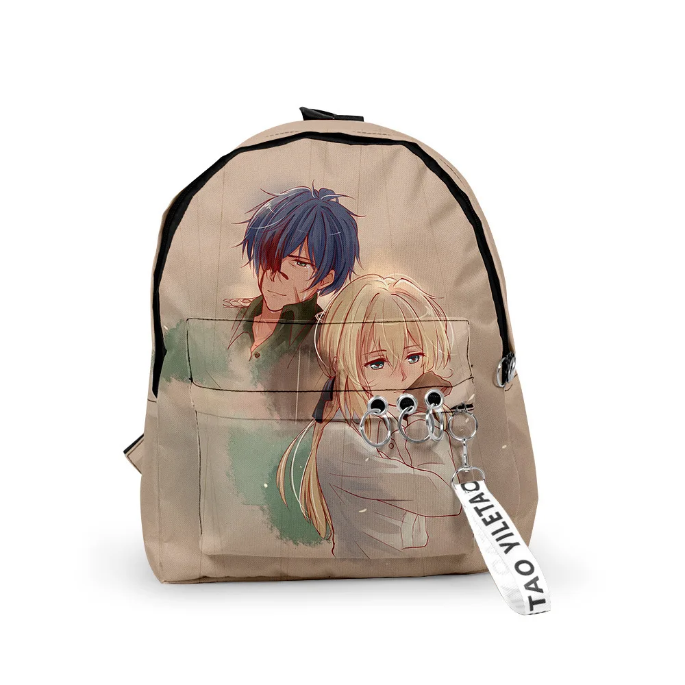 

Harajuku Popular Violet Evergarden School Bag Cute Small Travel Bags 3D Print Oxford Waterproof Key Chain Notebook Backpacks