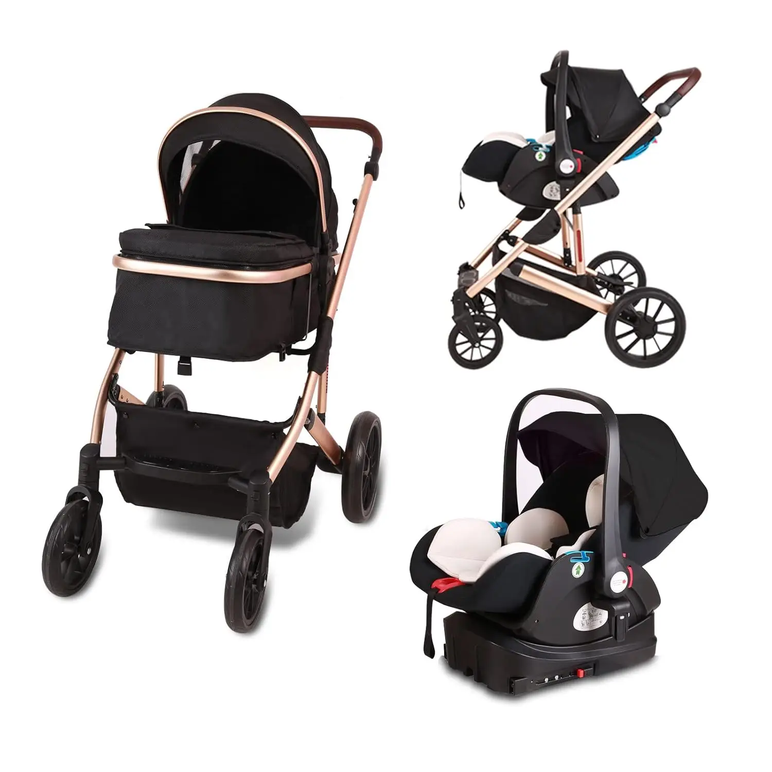 

2 in1 Baby Stroller,High Landscape Infant Stroller,Reversible Bassinet Stroller,Adjustable Backrest & Canopy,Foldable Aluminum
